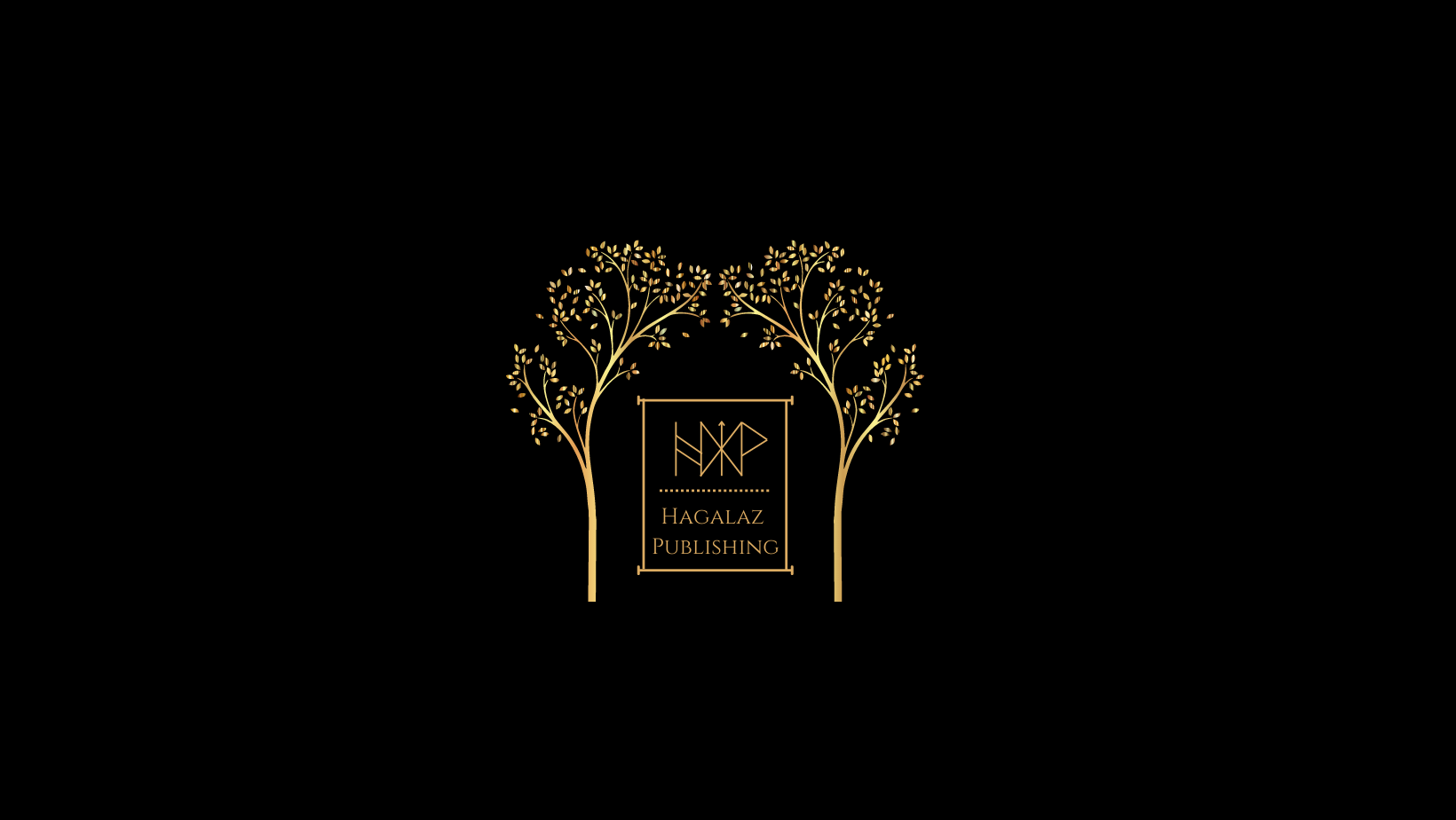 Hagalaz Publishing logo surrounded by golden trees